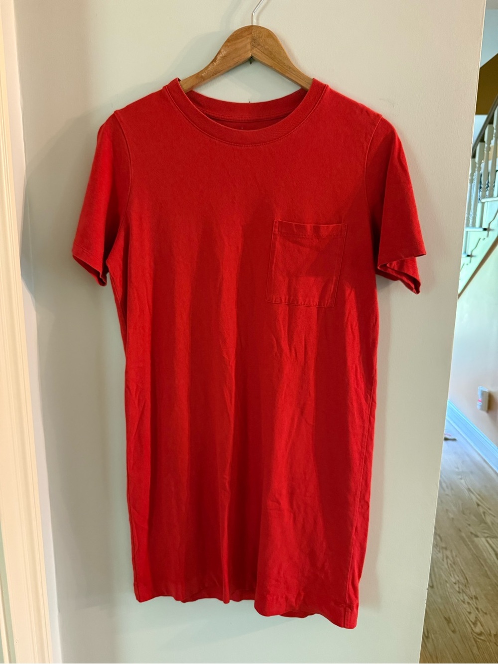 Classic Red Pocket Crewneck T-Shirt Dress